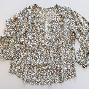Old Navy Ditsy Floral Blouse L Rayon Liberty-Style Print V-Neck Long Sleeve Top